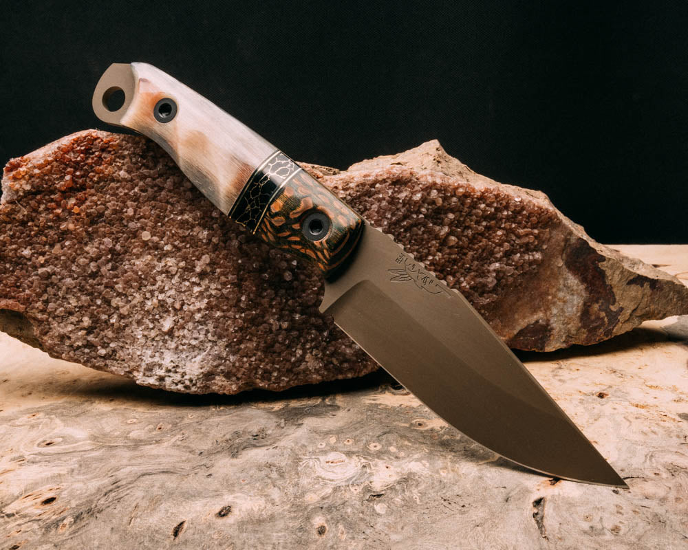 Crow Jr Dyed Leopard Wood Brass And Black G10 Pin Striping Black Wi Half Face Blades 