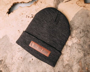 Half Face Blades Leather Patch Beanie Grey