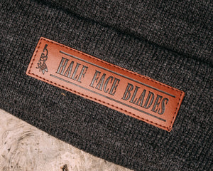 Half Face Blades Leather Patch Beanie Grey