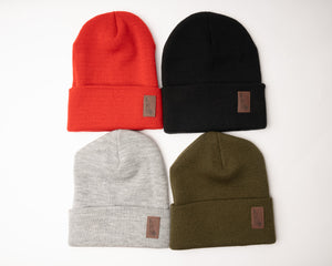 Half Face Leather Patch Beanie