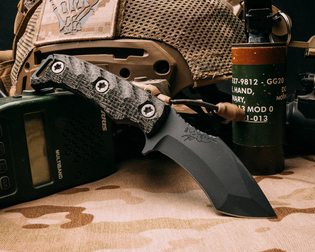 Buteo- Black burlap micarta, Sniper Grey cerakote, torx bolts, iron grip