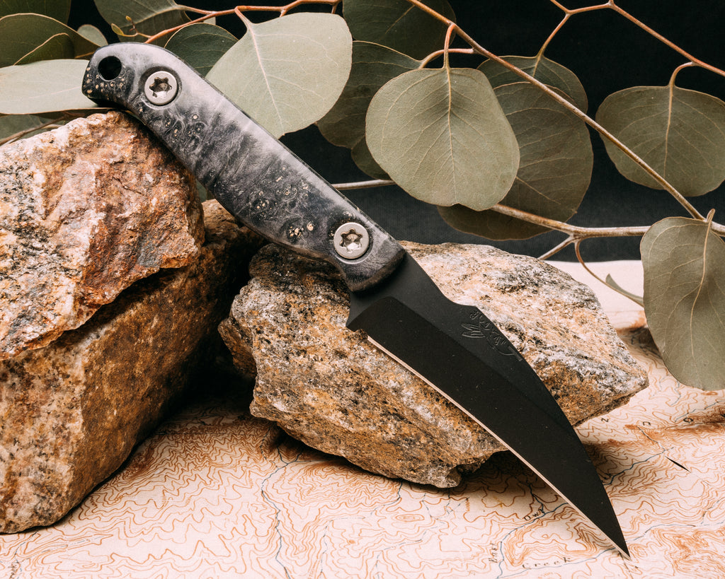 Gula Gula- Dyed Box Elder, armor black cerakote, Ti torx bolts, smooth grip