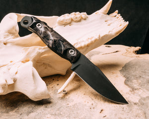 Crow Jr- Dyed Redwood burl, Armor Black cerakore, titanium torx bolts, smooth grip