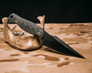 Gulo Gulo- Black Canvas micarta, armor black cerakote, titanium torx bolts, iron grip