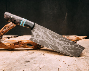 Chef Set- Black G10, Turquoise with black matrix Tru-stone, black G10 and brass split, dyed Redwood, CF pin, brass pin, smooth grip