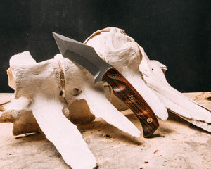 Buteo (modified tanto tip)- Desert Ironwood, mosaic pins, grooved grip