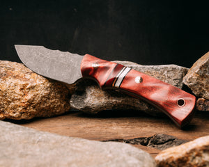 Beef Harpoon Point - Dyed Maple, black G10, red G10, copper and white G10 split, mosaic pins, copper lanyard pin, textured grip