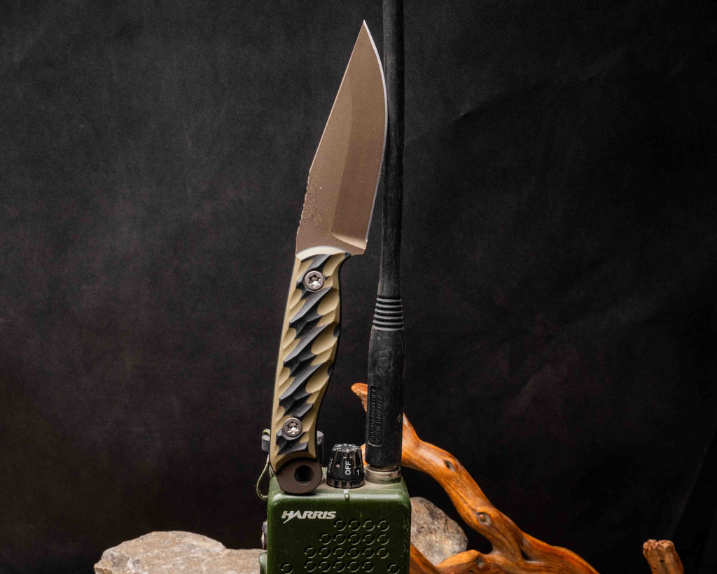 Crow Jr- od green and black G10, midnight cerakore, titanium torx bolts, iron grip